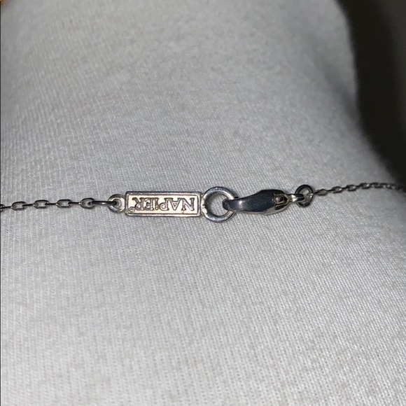 Napier 9 Faux Pearls Tin Cup Style Necklace Dark Silver Tone Metal Chain - Picture 5 of 7